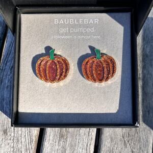 BaubleBar Pumpkin Earrings Fall Harvest Halloween Studs 1.25” Orange NIB